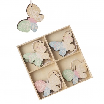 Heaven Sends Set of 8 Wooden Pastel Butterfly Easter Decorations