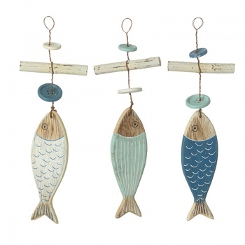 Heaven Sends Set of Three Wooden Nautical Fish Decorations