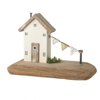 Heaven Sends Rustic Wooden House with Garland Ornament