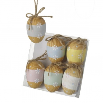 Heaven Sends Set of 6 Pastel Floral Wooden Easter Egg Decorations