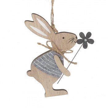 Heaven Sends Wooden Rabbit with Flower Easter Decoration
