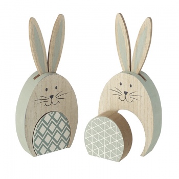 Heaven Sends Set of 2 Wooden Mix and Match Rabbit Easter Decorations
