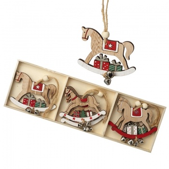 Heaven Sends Wooden Rocking Horse Christmas Tree Decorations With Bells