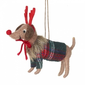 Heaven Sends Wool Dog With Antlers Christmas Decoration