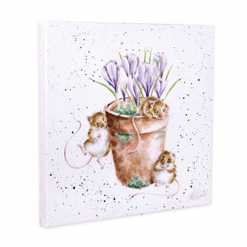 Wrendale Designs 'Garden Friends' Mice In Floral Plant Pot Design Small Canvas
