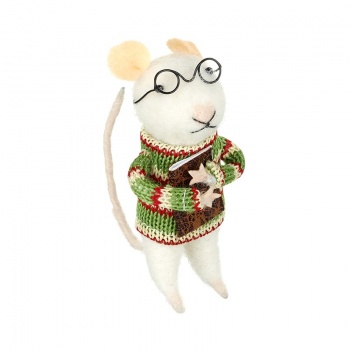 Heaven Sends Wool Mouse in Jumper and Glasses Christmas Decoration
