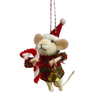 Originals Felt Mouse With Candy Cane and Bell Christmas Decoration