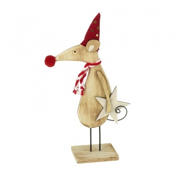 Heaven Sends Wooden Mouse in Hat and Scarf Standing Decoration
