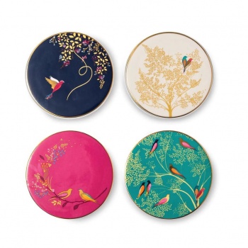 Sara Miller Set of 4 Fine China Chelsea Bird Coasters