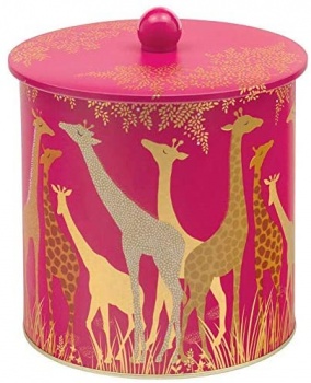 Sara Miller Pink Floral Giraffe Biscuit Barrel Storage Tin