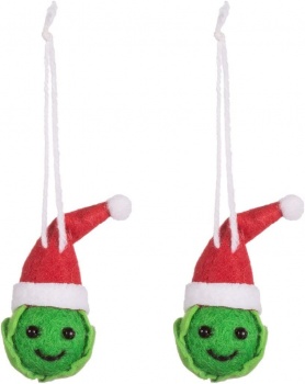 Sass & Belle Set of Two Felt Brussel Sprout Christmas Tree Decorations