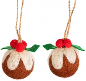 Sass & Belle Set of Two Felt Christmas Pudding Tree Decorations
