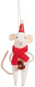 Sass & Belle Felt Mouse With Brandy Christmas Tree Decoration