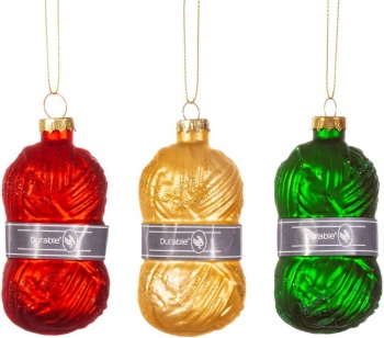 Sass & Belle Set of 3 Glass Knitting Wool Christmas Tree Decorations