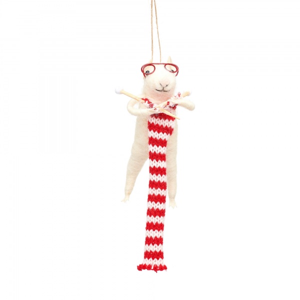 Sass & Belle Felt Knitting Mouse Hanging Christmas Decoration