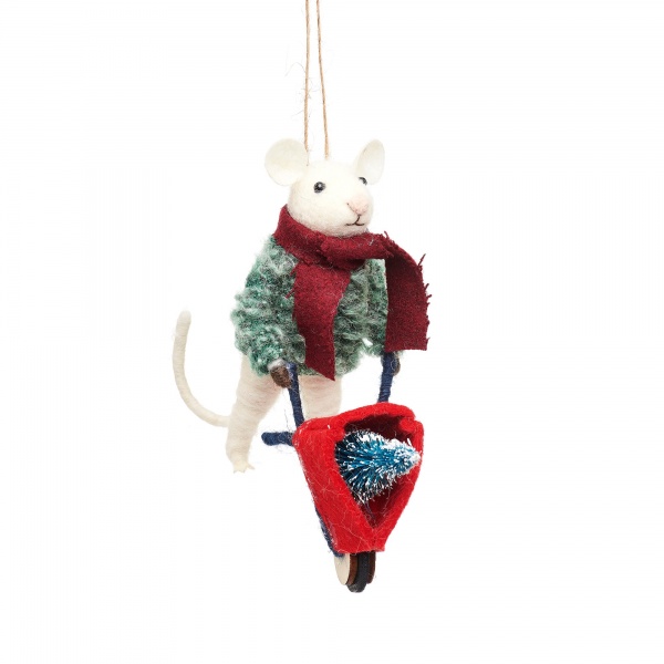 Sass & Belle Mouse with Wheelbarrow Christmas Decoration
