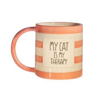 Sass & Belle My Cat Is My Therapy Pink Striped Novelty Mug