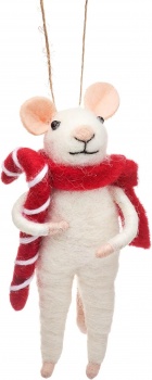Sass & Belle Felt Mouse with Candy Cane Christmas Tree Decoration