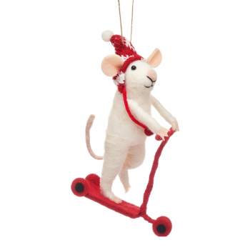 Sass & Belle Felt Mouse on Scooter Christmas Tree Decoration