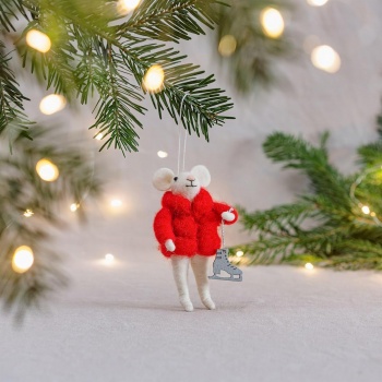 Sass & Belle Felt Mouse with Skates Christmas Tree Decoration