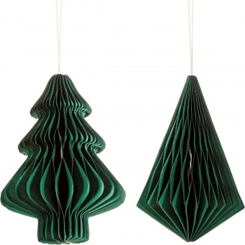 Sass & Belle Set of 2 Green Tree and Diamond Honeycomb Christmas Decorations