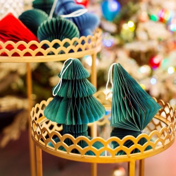 Sass & Belle Set of 2 Green Tree and Diamond Honeycomb Christmas Decorations