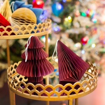 Sass & Belle Deep Red Tree & Diamond Honeycomb Christmas Decorations