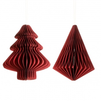 Sass & Belle Deep Red Tree & Diamond Honeycomb Christmas Decorations