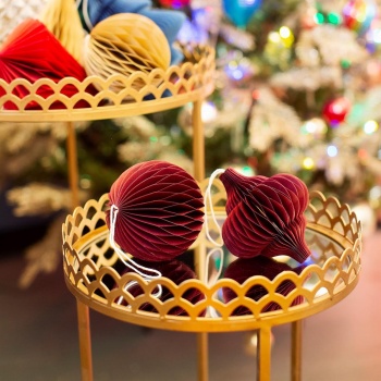 Sass & Belle Set of 2 Deep Red Honeycomb Hanging Christmas Tree Decorations
