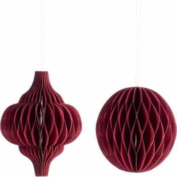 Sass & Belle Set of 2 Deep Red Honeycomb Hanging Christmas Tree Decorations