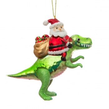 Sass & Belle Santa Riding A Dinosaur Christmas Tree Decoration