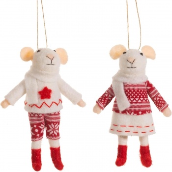 Sass & Belle Set of 2 Felt Mice in Knitted Jumpers Christmas Tree Decorations
