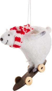 Sass & Belle Felt Polar Bear on Skateboard Christmas Tree Decoration
