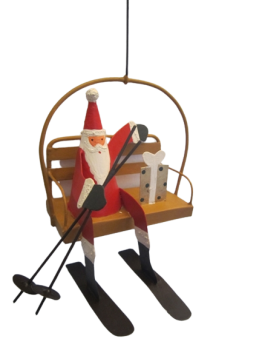 Shoeless Joe Metal Santa on a Chair Lift Christmas Tree Decoration