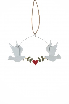 Shoeless Joe Metal Doves with Mistletoe Christmas Tree Decoration