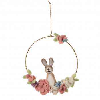 Shoeless Joe Felt Rabbit Floral Gold Easter Wreath Decoration