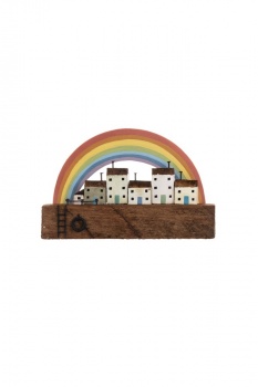 Shoeless Joe Seaside Town With Rainbow Metal and Wooden Decoration