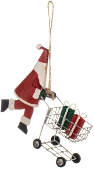 Shoeless Joe Santa With A Shopping Trolley Christmas Tree Decoration