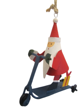 Shoeless Joe Whizzing Santa on Scooter Christmas Tree Decoration