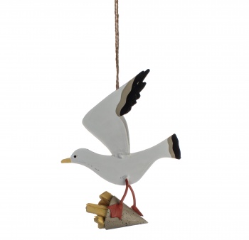 Shoeless Joe Metal Seagull With Chips Novelty Ornament
