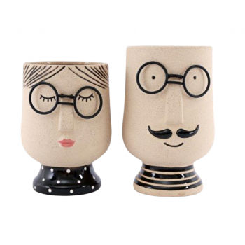 Sifcon Set of Two Dolomite Mr and Mrs Planters
