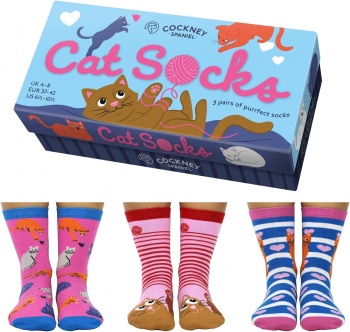 Cockney Spaniel Novelty Box of Purrfect Cat Socks - Size 4-8