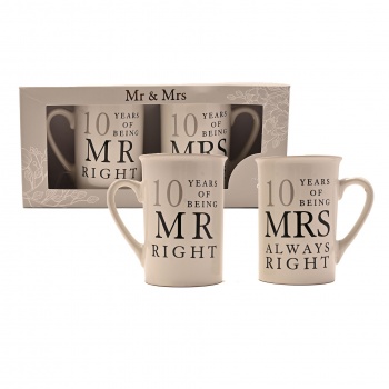 Widdop 10th Wedding Anniversary Mr and Mrs Right Mugs