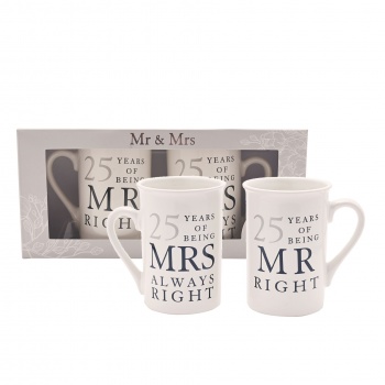 Widdop 25th Wedding Anniversary Mr and Mrs Right Mugs