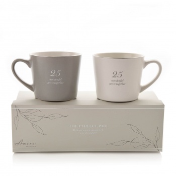 Widdop Amore 25th Wedding Anniversary Set of 2 Gift Boxed Mugs