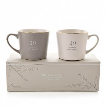 Widdop Amore 40th Wedding Anniversary Set of 2 Gift Boxed Mugs