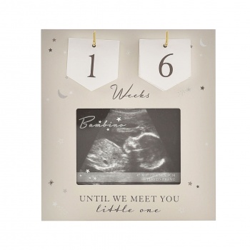 Cornice Portafoto Rosa Per Ecografia, "Baby Scan We Can't Wait To Meet You", 21x18 Cm, Spazio Foto 10x15
