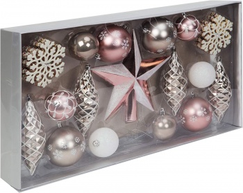 Widdop 35 Piece Set of Silver and Pink Christmas Tree Decorations