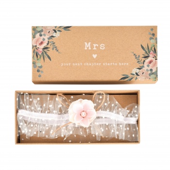 Widdop Love Story Mrs Wedding Floral Garter in Gift Box