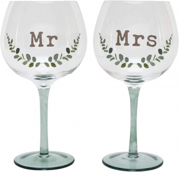 Widdop Love Story Collection Mr and Mrs Gin Glass Wedding Gift Set